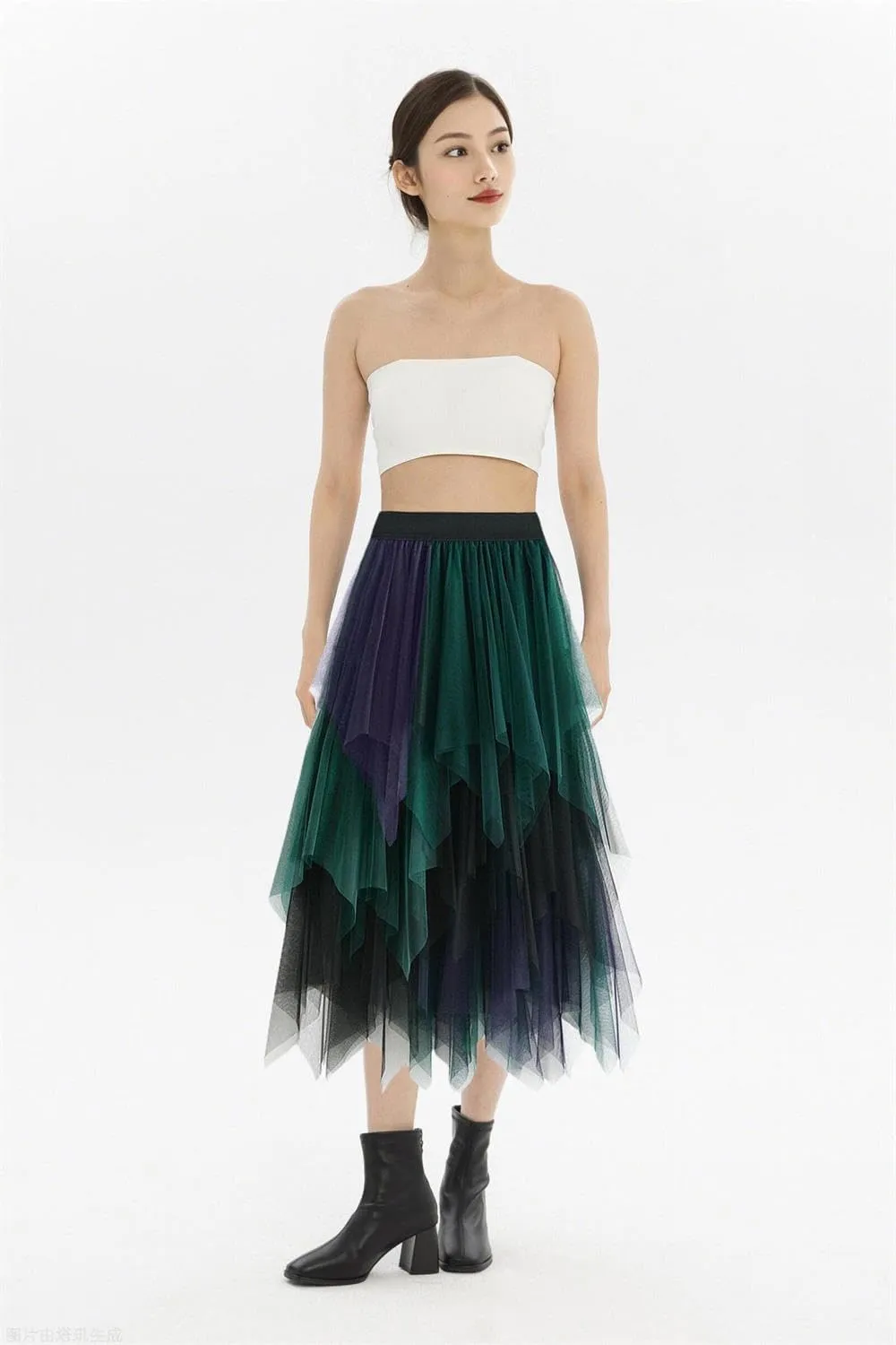 Tulle Skirts for Women Midi Long Fairy Skirt Tutu A-Line Mesh Layered High Elastic Waist Halloween Skirts