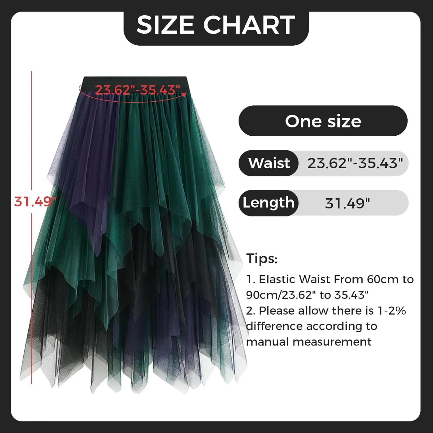 Tulle Skirts for Women Midi Long Fairy Skirt Tutu A-Line Mesh Layered High Elastic Waist Halloween Skirts