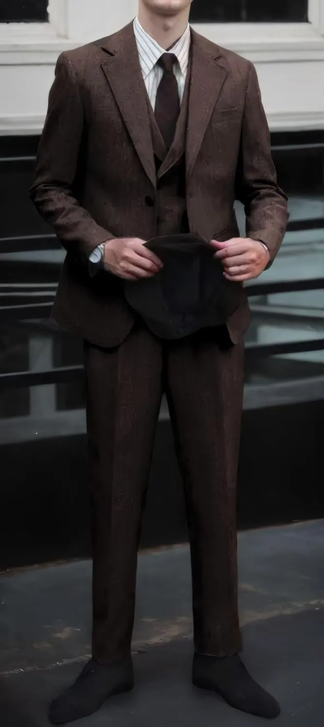 Tweed Herringbone Men Suit 3 Piece Suits for Men Formal 2 Button Wool Jacket Dress Suit Vest Pants Mens Wedding Prom Tuxedo