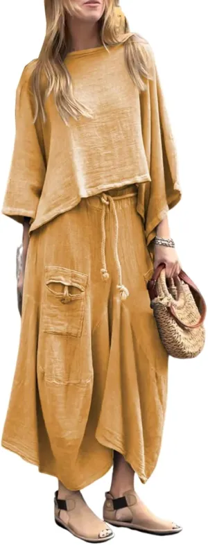 utcoco Women's 2 Piece Outfits Casual Skirt Sets Long Sleeve Tops Irregular Midi Skirts 2025 Matching Outfits