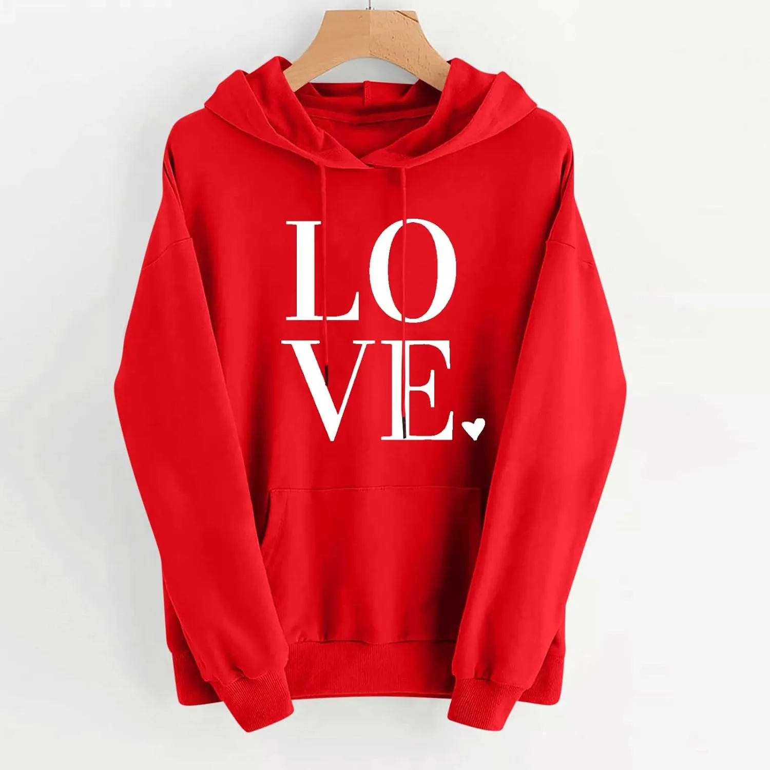 Valentines Shirt for Women Causal Heart Print Graphic Hoodies Long Sleeve Oversized Tops Plus Size Hooded Sweatshirts