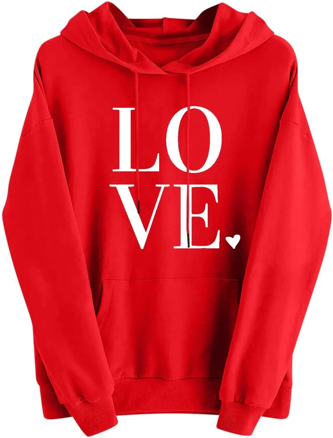 Valentines Shirt for Women Causal Heart Print Graphic Hoodies Long Sleeve Oversized Tops Plus Size Hooded Sweatshirts