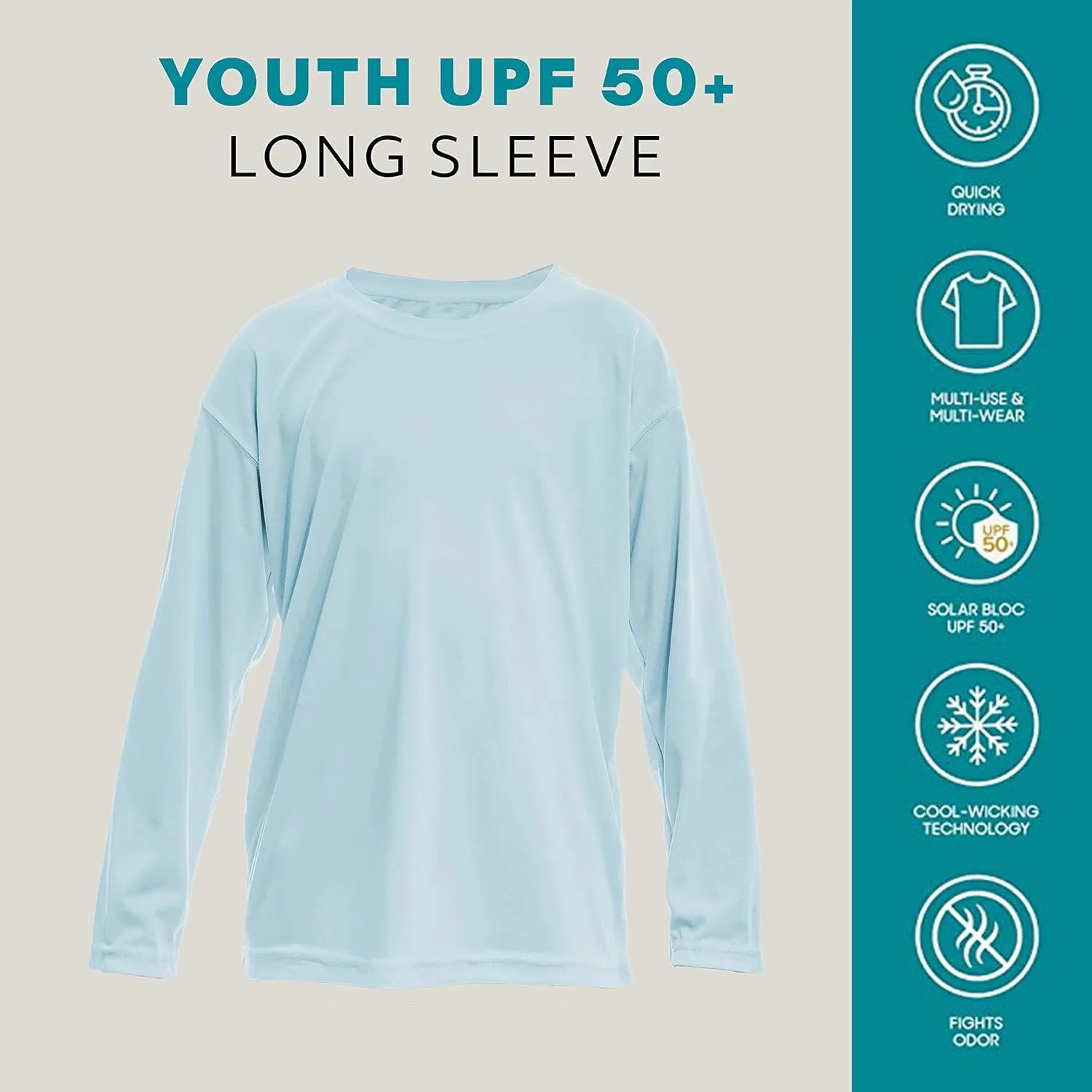 Vapor Apparel Youth Boys and Girls UPF 50  Quick Dry Sun Protection Outdoor Swim Performance Rash Guard Long Sleeve Shirt