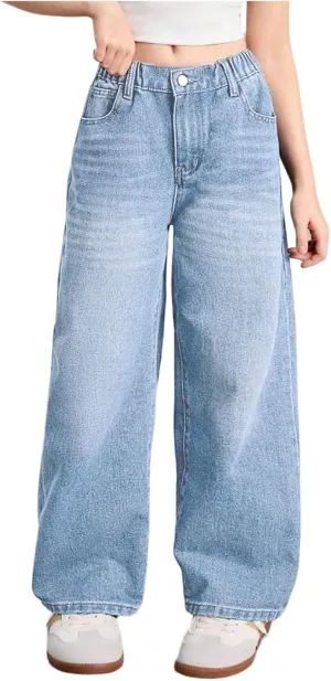 Verdusa Girl's Vintage Wide Leg Baggy Jeans Loose Denim Pants with Pockets