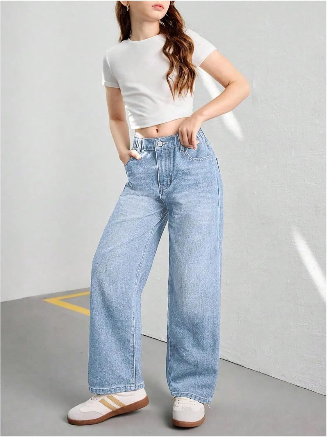 Verdusa Girl's Vintage Wide Leg Baggy Jeans Loose Denim Pants with Pockets