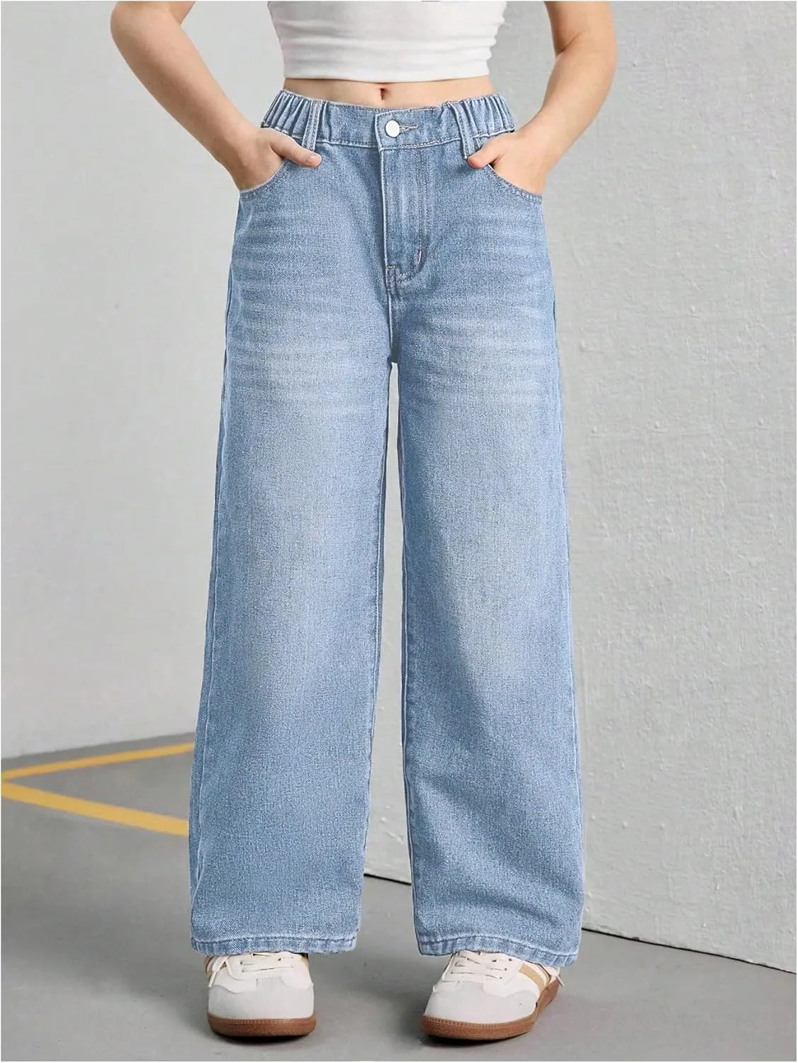 Verdusa Girl's Vintage Wide Leg Baggy Jeans Loose Denim Pants with Pockets