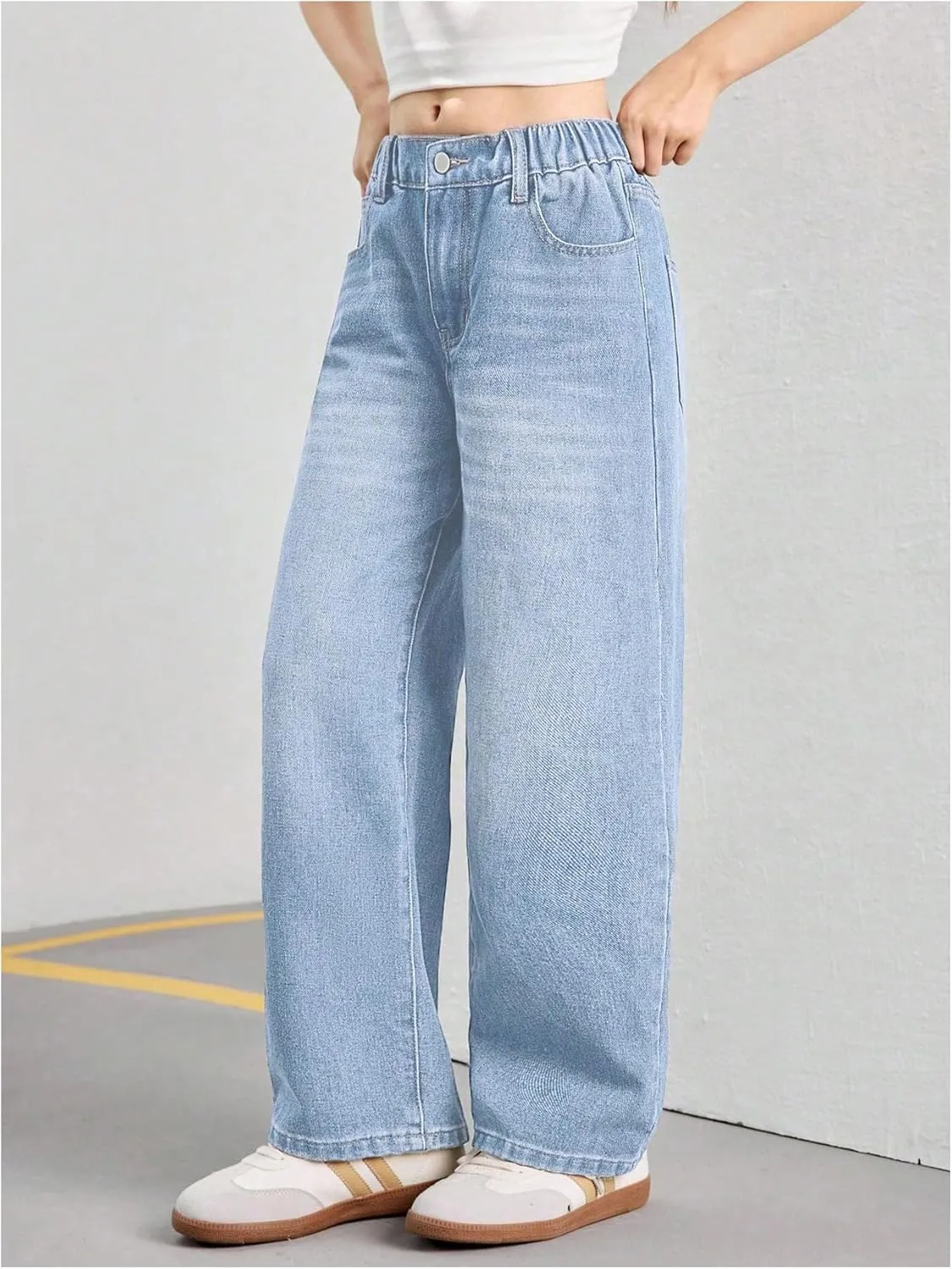 Verdusa Girl's Vintage Wide Leg Baggy Jeans Loose Denim Pants with Pockets