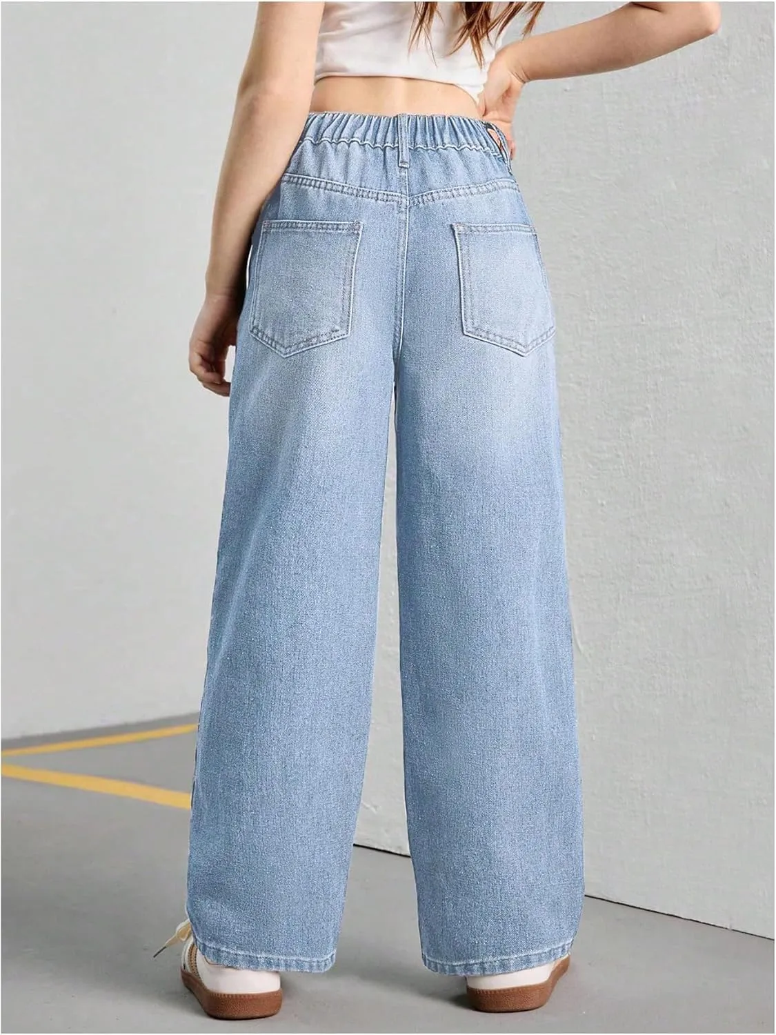 Verdusa Girl's Vintage Wide Leg Baggy Jeans Loose Denim Pants with Pockets