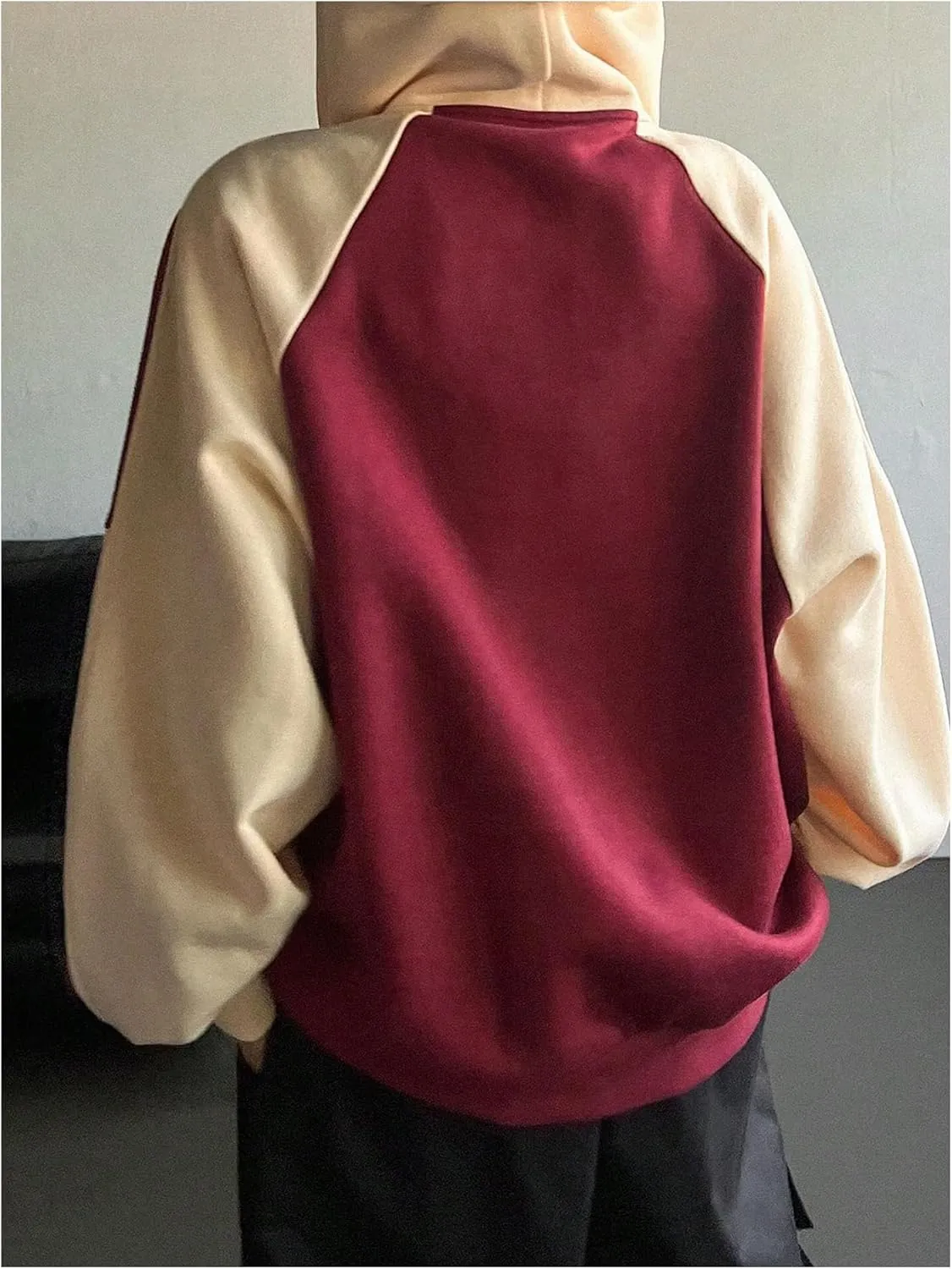 Verdusa Women's Color Block Zip Up Hoodie Sweatshirt Long Sleeve Drawstring Hooded Jacket