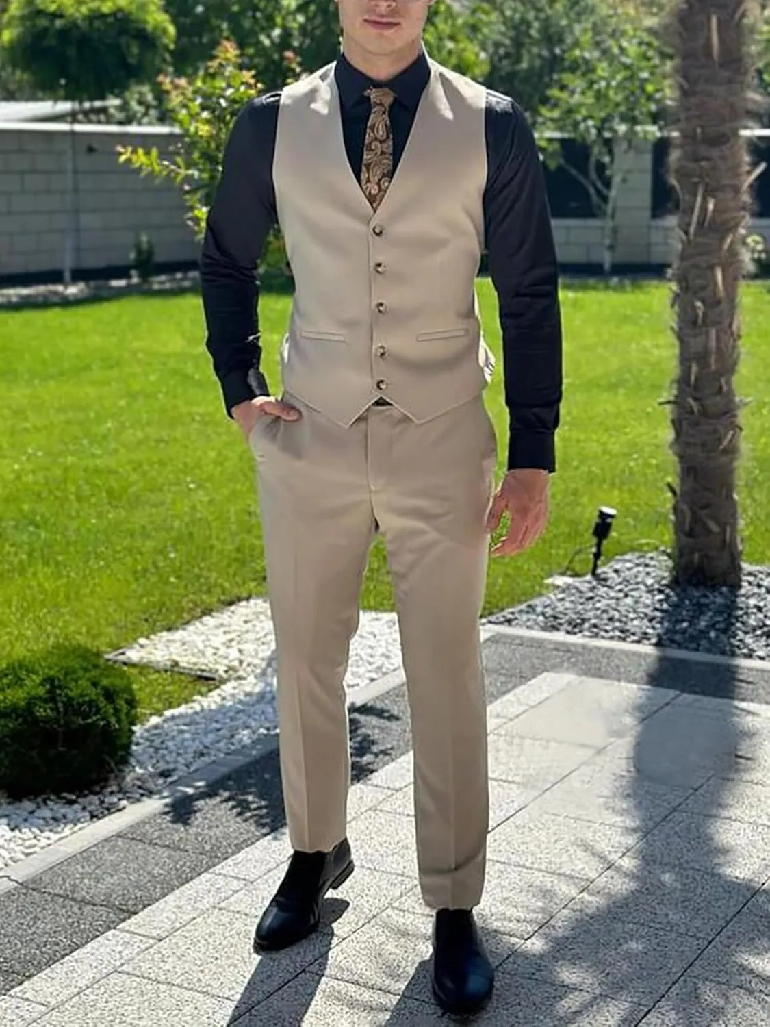 Vest Pants Set for Men 2 Piece Suit Men's Slim Fit Wedding Groomsmen Suit V Neck Casual Suit Waistcoat for Men