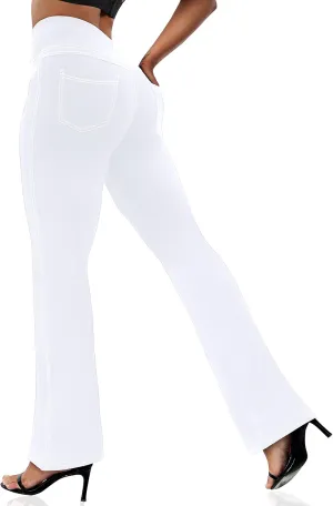 VOOVEEYA Women's Bootcut Leggings - Bootleg Yoga Pants Flare with 4 Pockets,Tummy Control High Waisted Casual Dress Pants