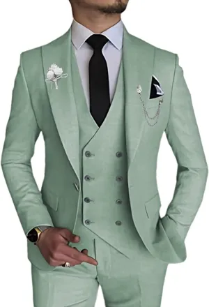 Wangyue Men's 3 Piece Slim Fit Suit Double Breasted Suit Men Formal Suit for Wedding Prom Dinner Party