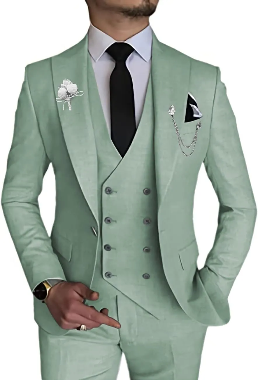 Wangyue Men's 3 Piece Slim Fit Suit Double Breasted Suit Men Formal Suit for Wedding Prom Dinner Party