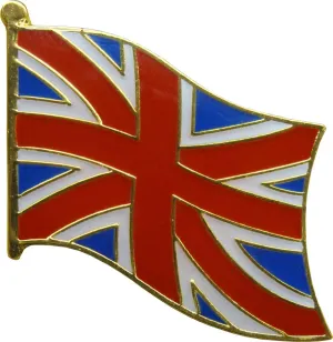 Waving British Union Jack Flag Enamel Pin  1.125" x 1.125"  Durable Red, White, and Blue Design