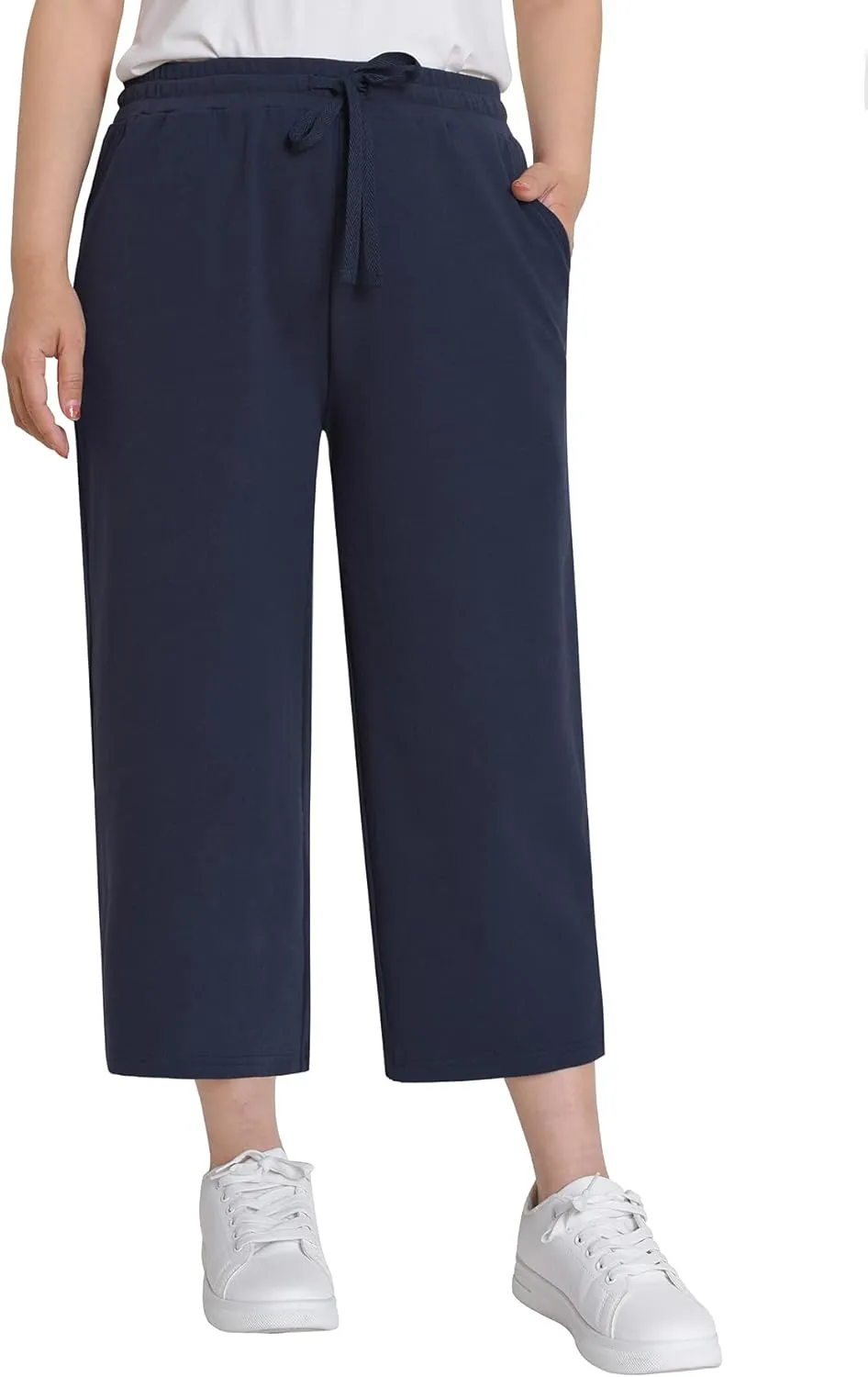 Weintee Women's Wide Leg Cotton Capri Pants with Pockets