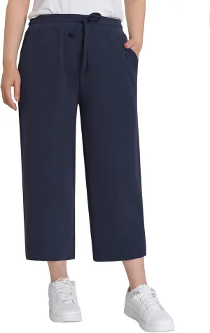 Weintee Women's Wide Leg Cotton Capri Pants with Pockets