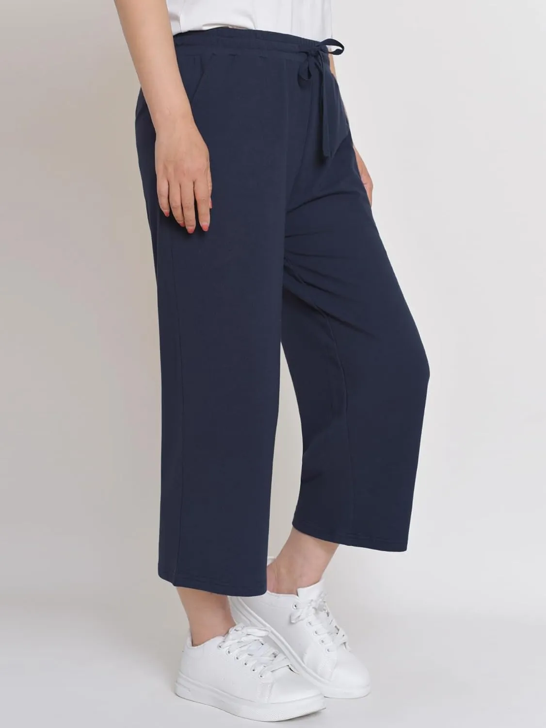 Weintee Women's Wide Leg Cotton Capri Pants with Pockets