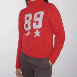 Wenkouban-Christmas Thanksgiving outfits_Red Wool Blend Knitted Crochet Letter Lapel Casual Christmas Sweater