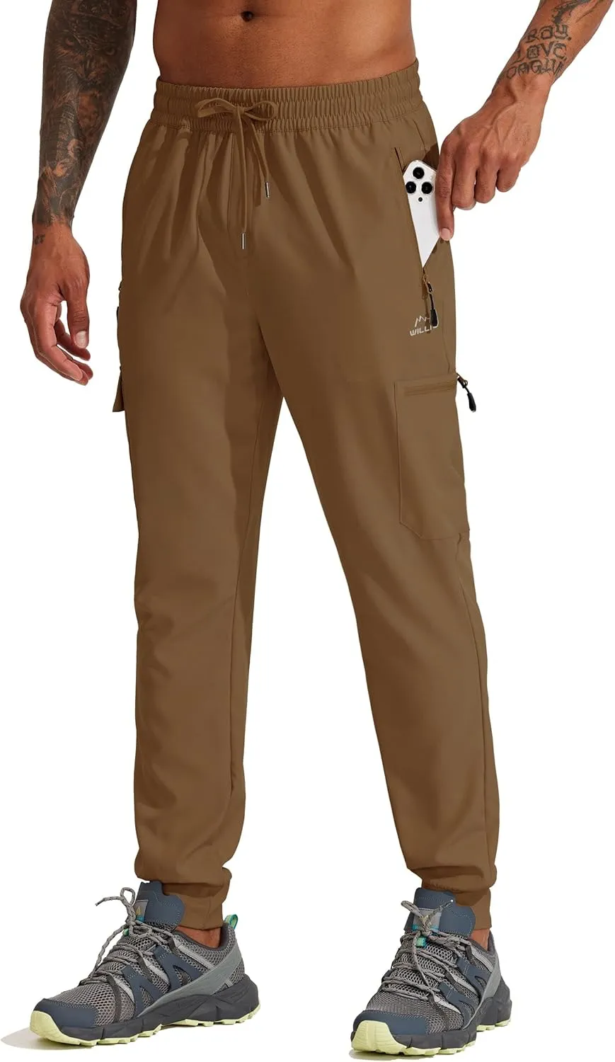 Willit Men's Hiking Joggers Travel Athletic Pants Lightweight Quick Dry Outdoor Running Pants with Zipper Pockets