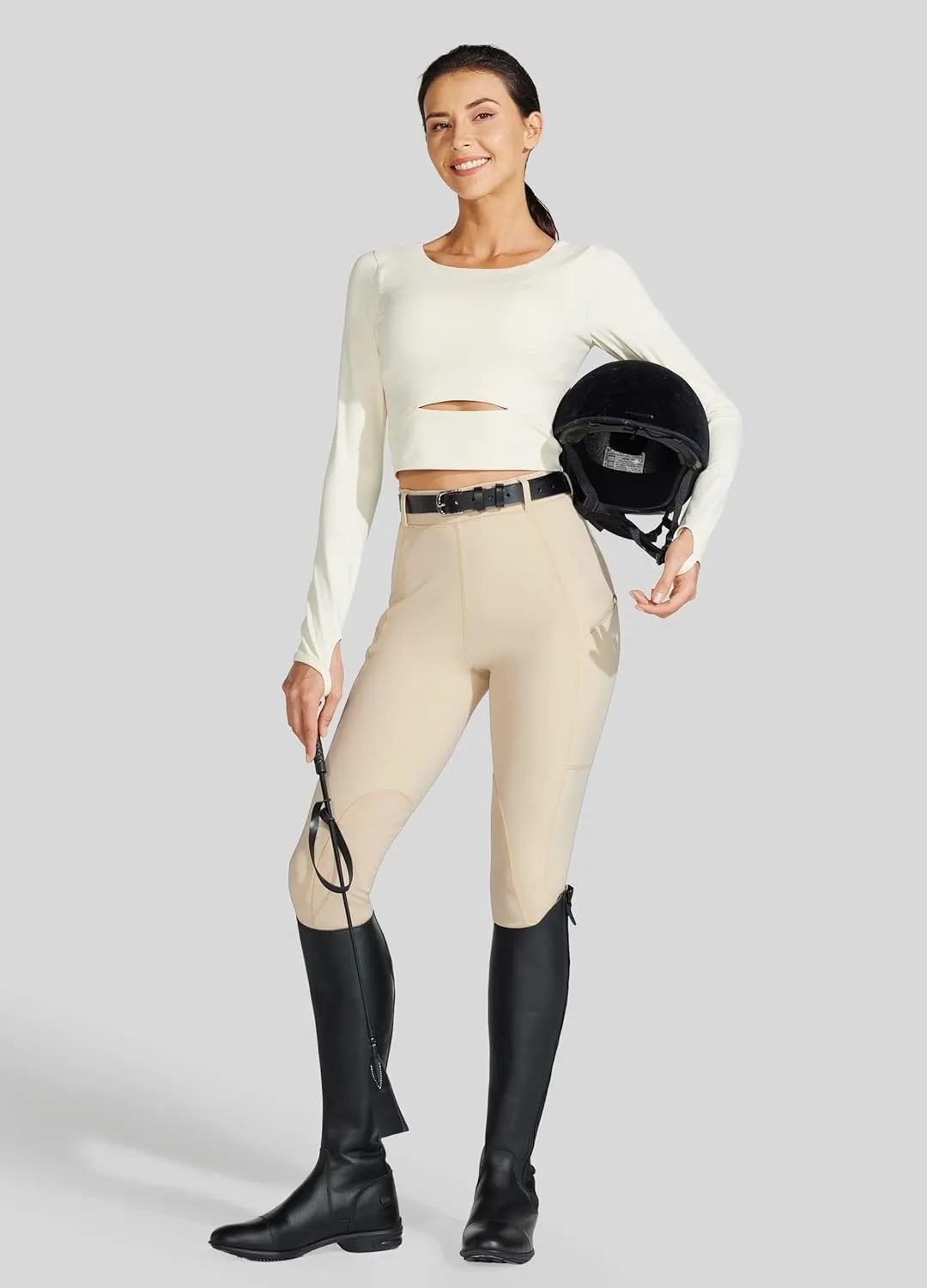 Willit Women's Horse Riding Pants Knee-Patch Equestrian Breeches Horseback Schooling Tights Zipper Pockets
