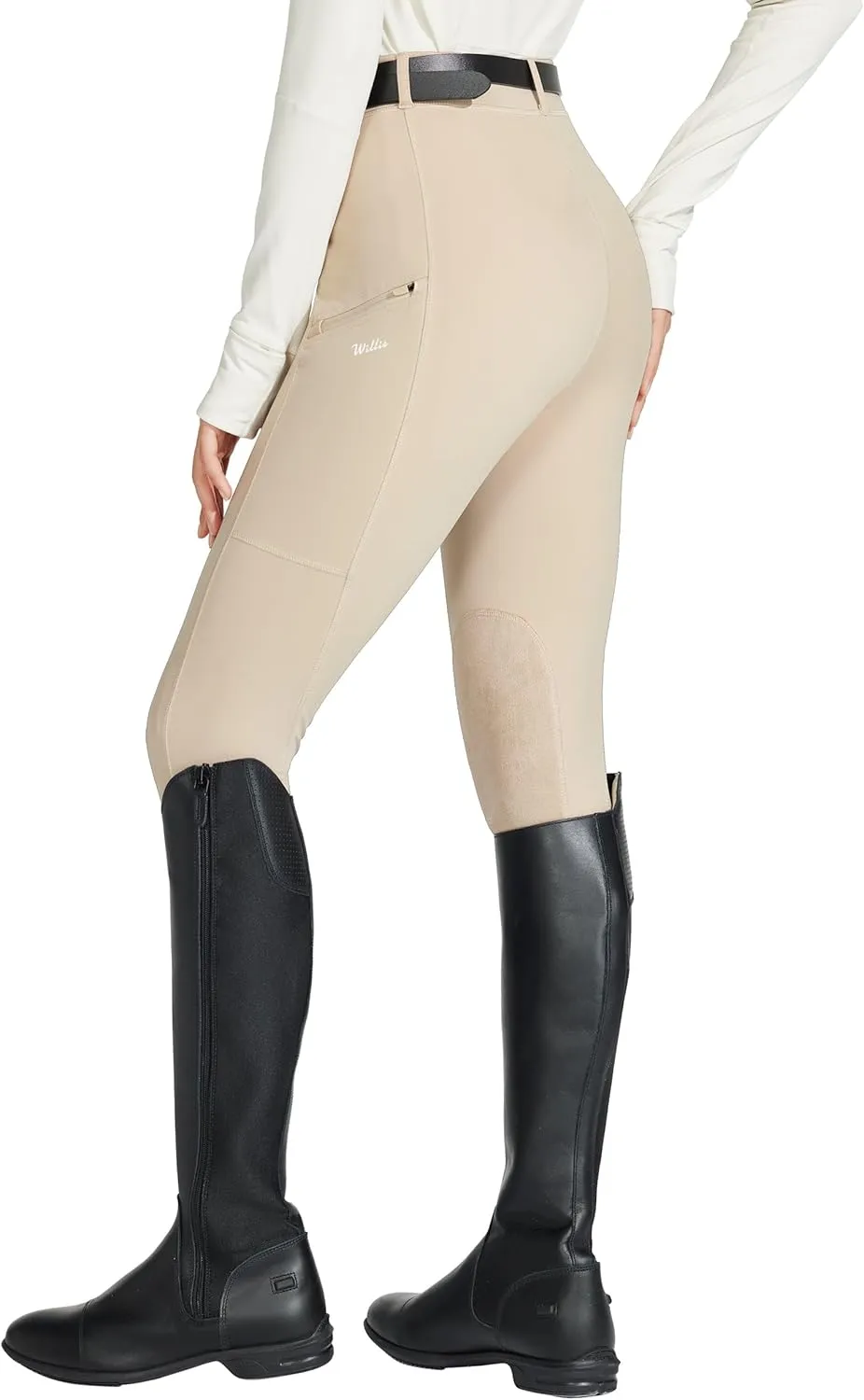 Willit Women's Horse Riding Pants Knee-Patch Equestrian Breeches Horseback Schooling Tights Zipper Pockets