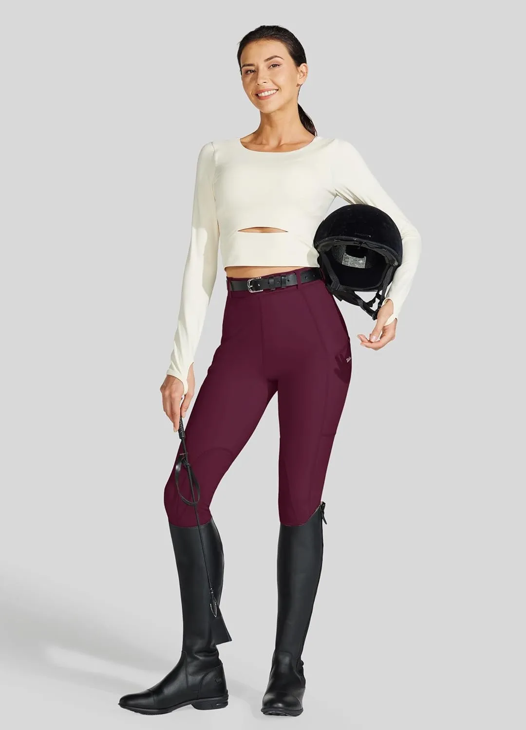 Willit Women's Horse Riding Pants Knee-Patch Equestrian Breeches Horseback Schooling Tights Zipper Pockets