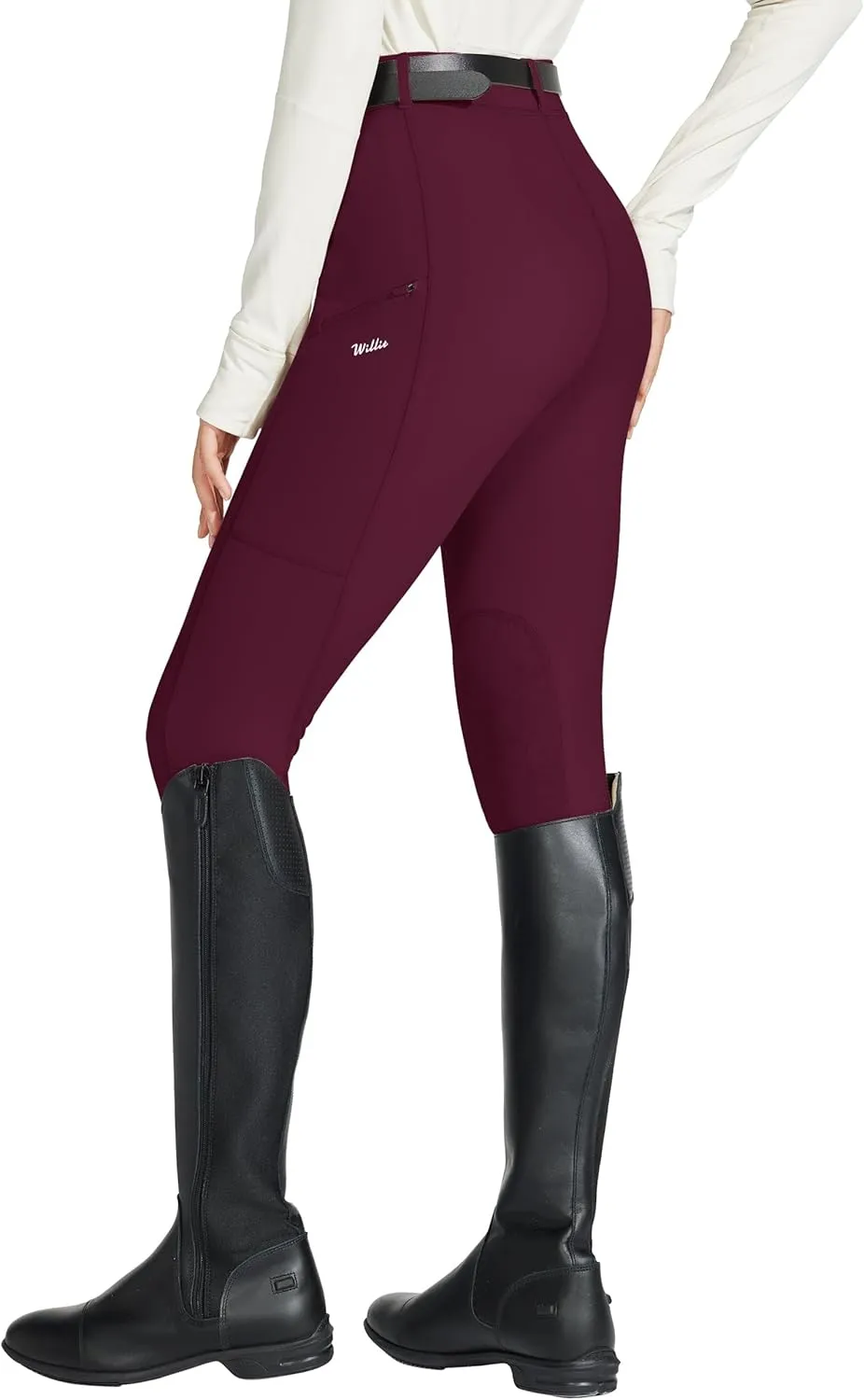 Willit Women's Horse Riding Pants Knee-Patch Equestrian Breeches Horseback Schooling Tights Zipper Pockets
