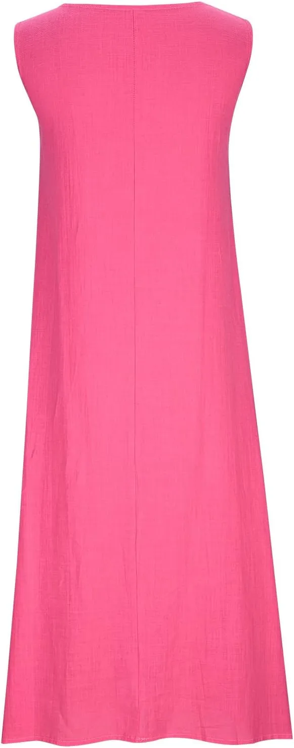 Women 2025 Sleeveless Tank Dress Casual Crew Neck Summer Beach Long Maxi Dresses Loose Sundress with Pocket