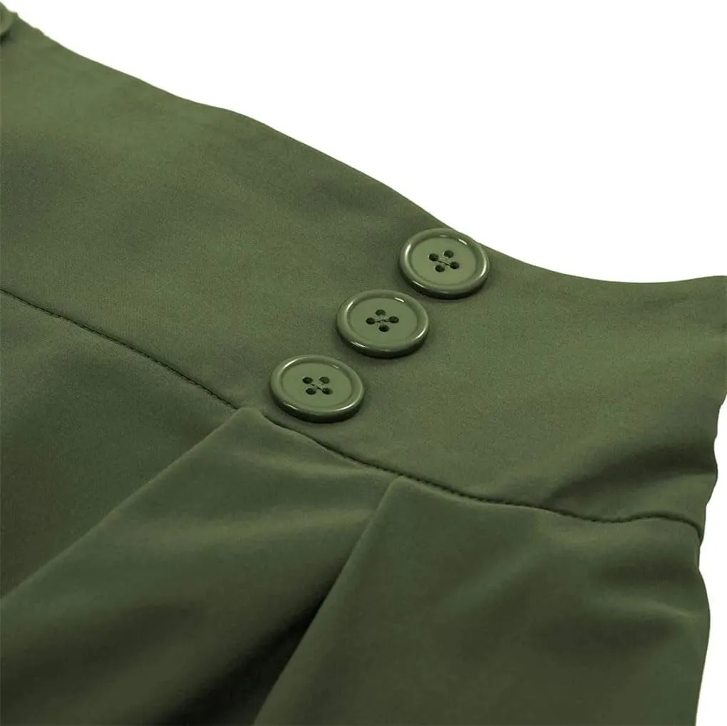 Women A-Line Vintage Casual Skirt High Waist with Pockets Pleated Skirts