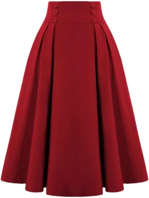 Women A-Line Vintage Casual Skirt High Waist with Pockets Pleated Skirts