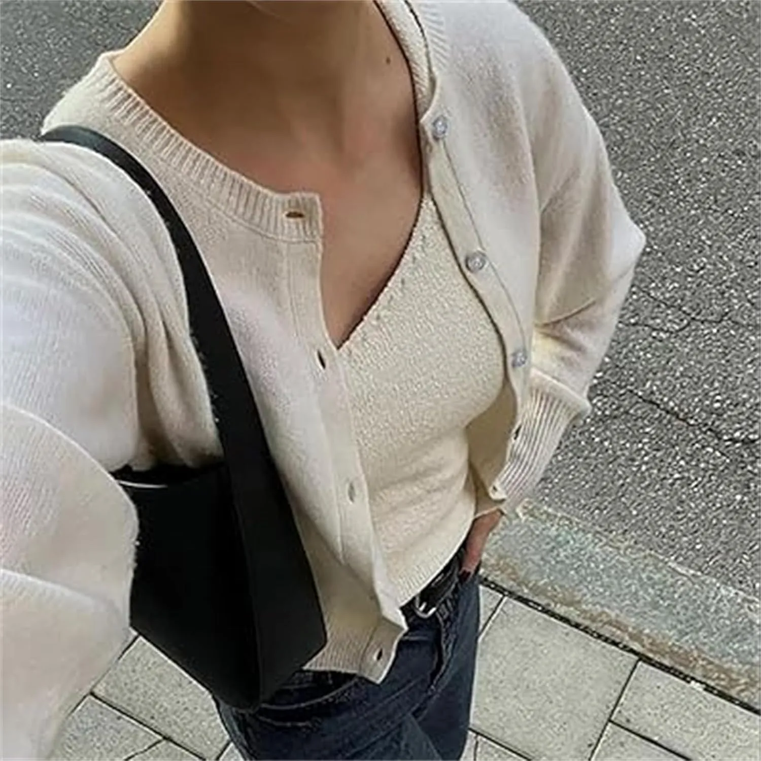 Women Casual Solid Long Sleeve Whispers Knit Cardigan Cute Y2k Crewneck Open Front Button Down Cropped Cardigan Sweater