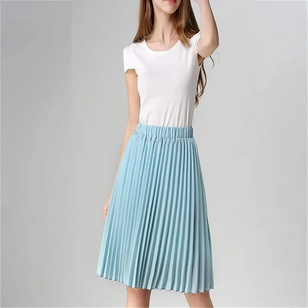 Women Chiffon Pleated Skirt Women Vintage High Waist Skirts Womens Summer Midi Skirt