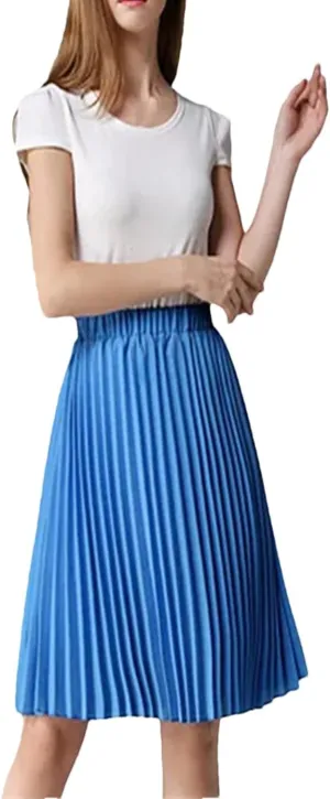 Women Chiffon Pleated Skirt Women Vintage High Waist Skirts Womens Summer Midi Skirt