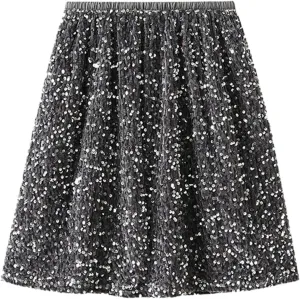 Women Dance Party A Line High Waisted Paillette Skirt Holiday Party Costume Half Skirts Sequin Skirt Knee Length