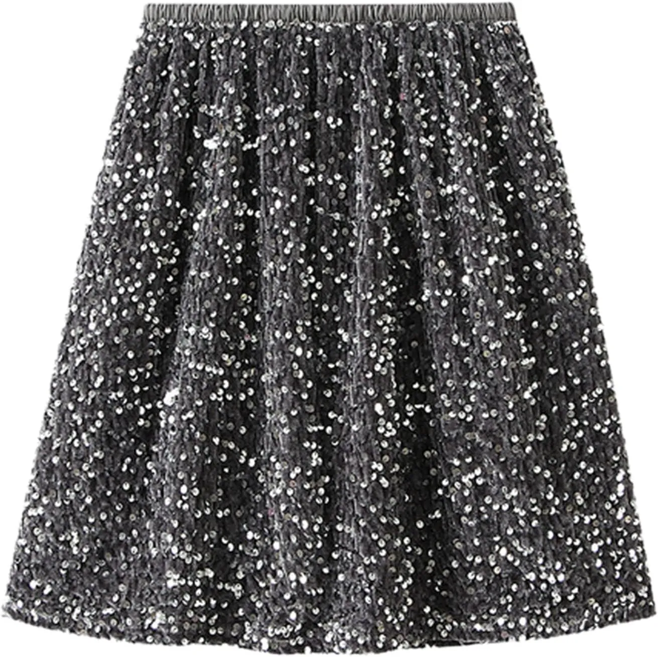 Women Dance Party A Line High Waisted Paillette Skirt Holiday Party Costume Half Skirts Sequin Skirt Knee Length