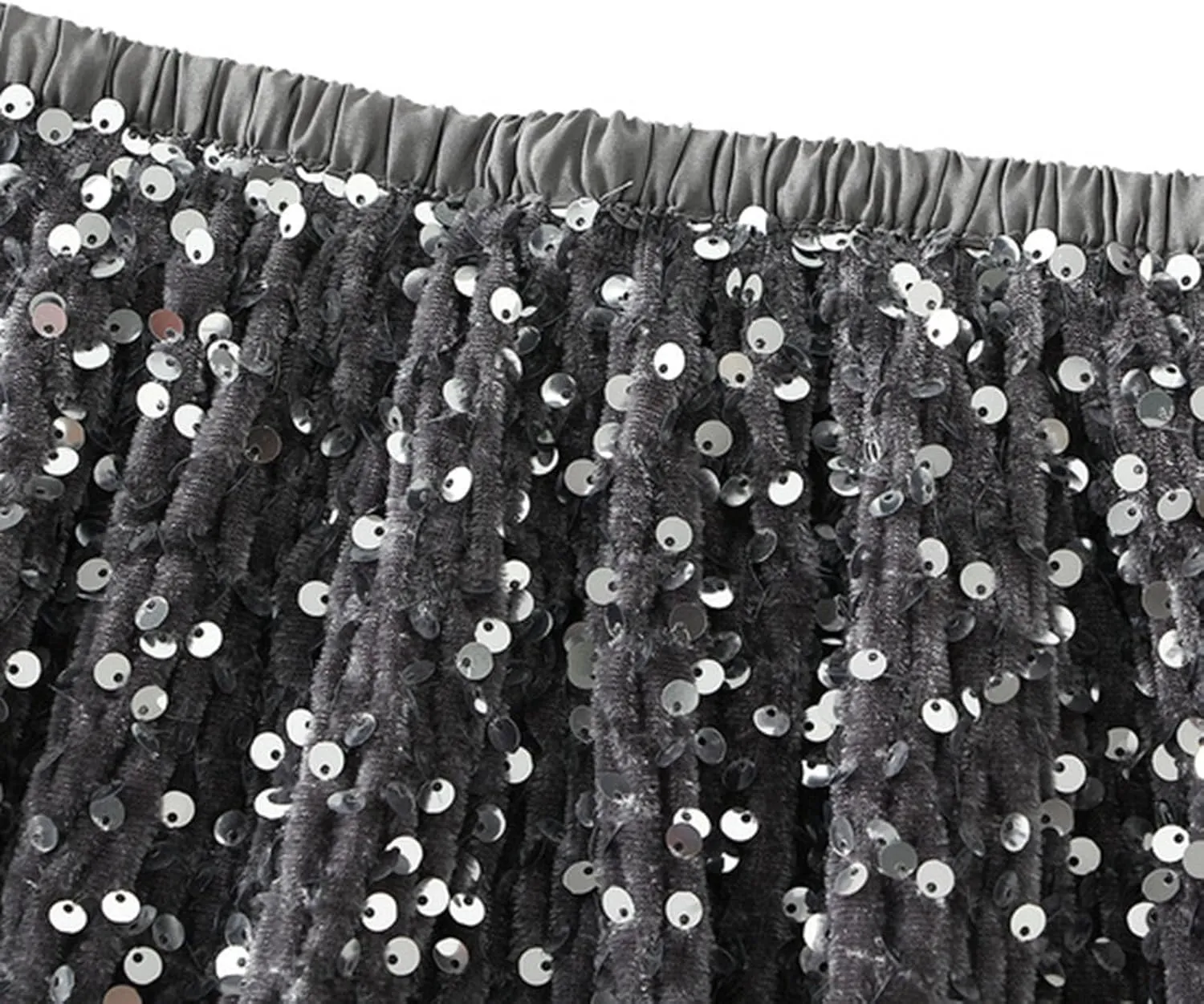 Women Dance Party A Line High Waisted Paillette Skirt Holiday Party Costume Half Skirts Sequin Skirt Knee Length