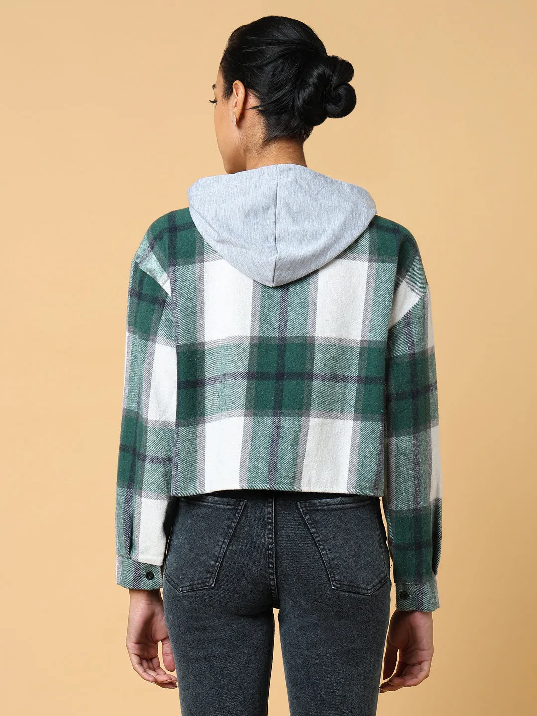 Women Green Checked Hoodie