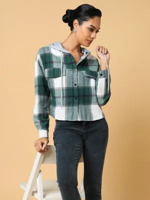 Women Green Checked Hoodie