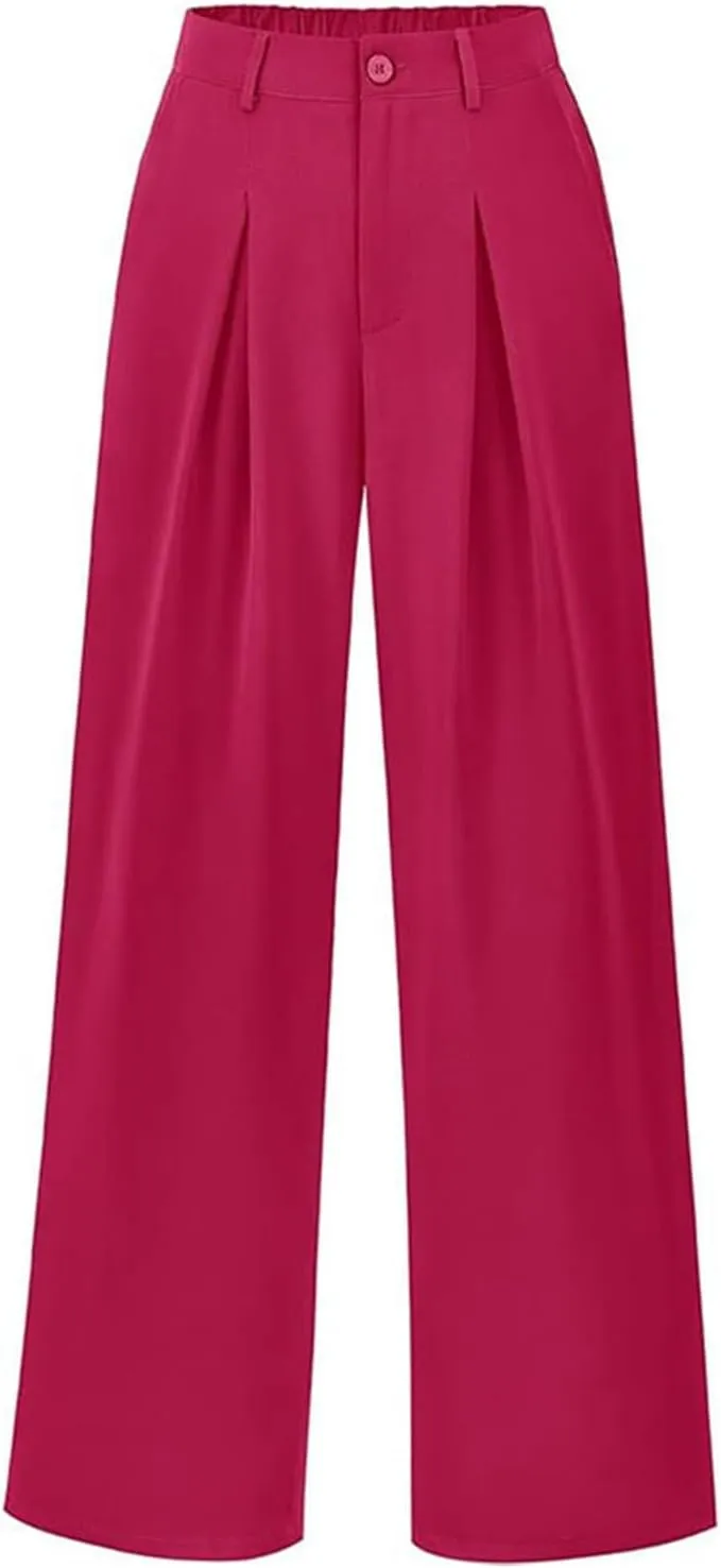 Women High Waist Business Casual Palazzo Trousers Button Down Loose Work Office Business Dress Pants Suit Pant