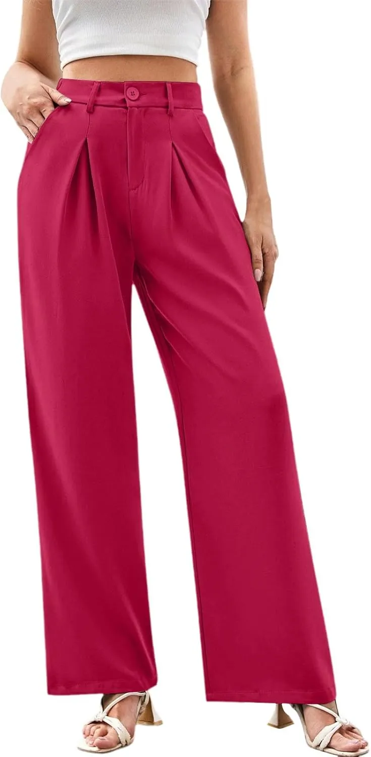 Women High Waist Business Casual Palazzo Trousers Button Down Loose Work Office Business Dress Pants Suit Pant