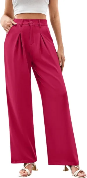 Women High Waist Business Casual Palazzo Trousers Button Down Loose Work Office Business Dress Pants Suit Pant
