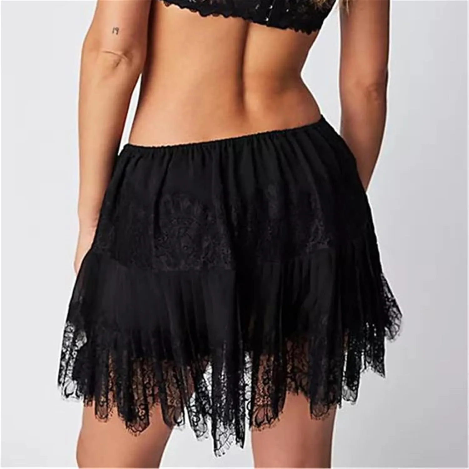 Women Lace Slip Skirts Y2k Tiered Layered Pleated Ruffle Mini Skirts Floral Lace Short Underskirts Streetwear