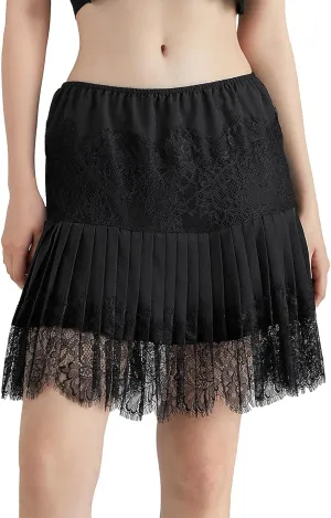 Women Lace Slip Skirts Y2k Tiered Layered Pleated Ruffle Mini Skirts Floral Lace Short Underskirts Streetwear