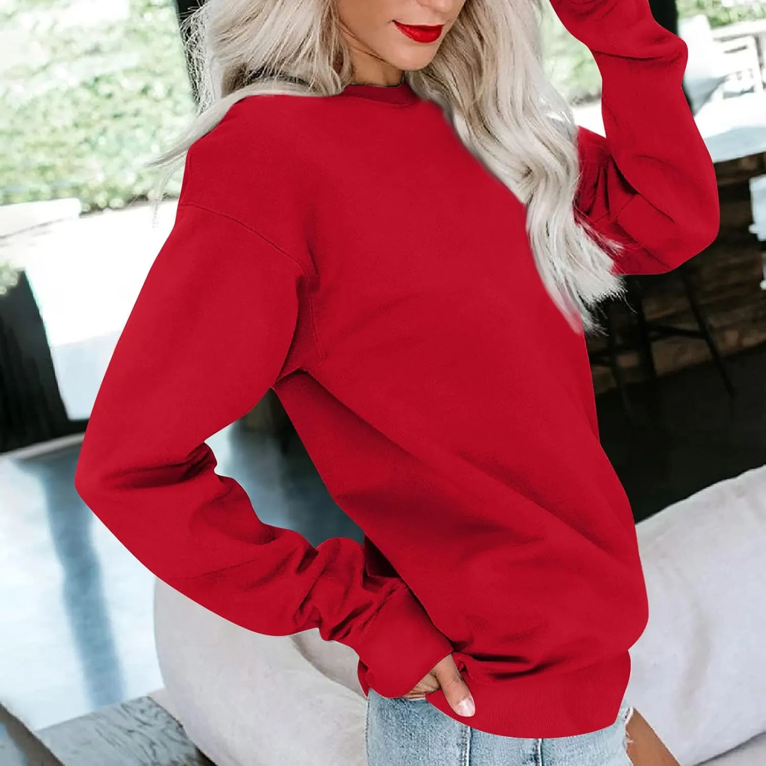 Women Long Sleeve Crewneck Fall Sweatshirt Hoodies Oversized Fleece Pullover Tops Y2k Teen Girls Preppy Clothes 2024