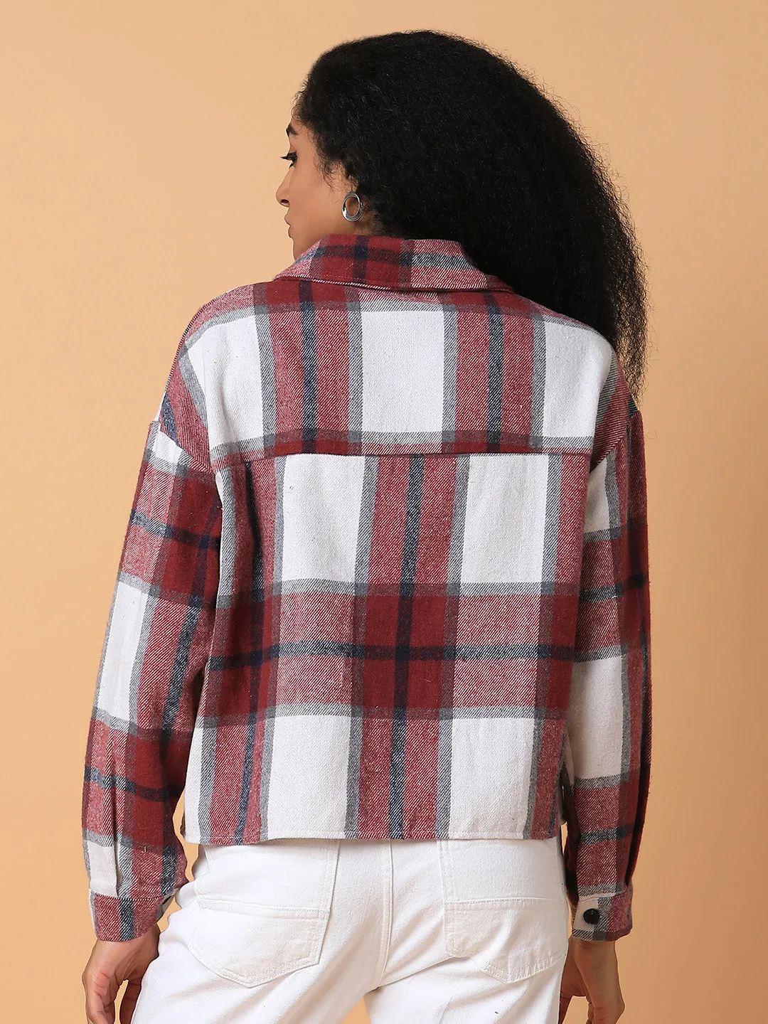 Women Maroon Relaxed Tartan Checks Opaque Checked Casual Shirt