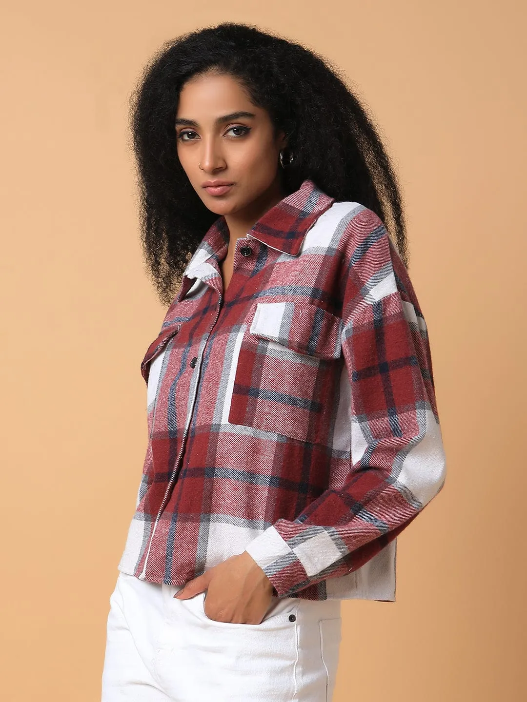 Women Maroon Relaxed Tartan Checks Opaque Checked Casual Shirt