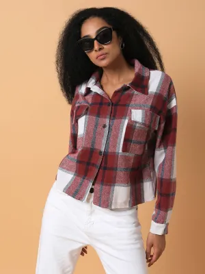 Women Maroon Relaxed Tartan Checks Opaque Checked Casual Shirt