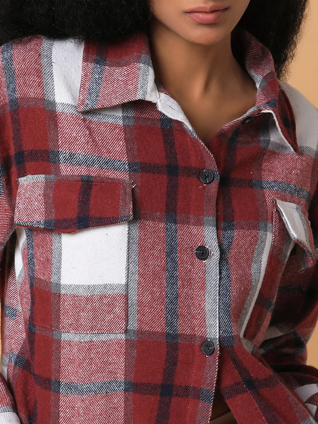 Women Maroon Relaxed Tartan Checks Opaque Checked Casual Shirt