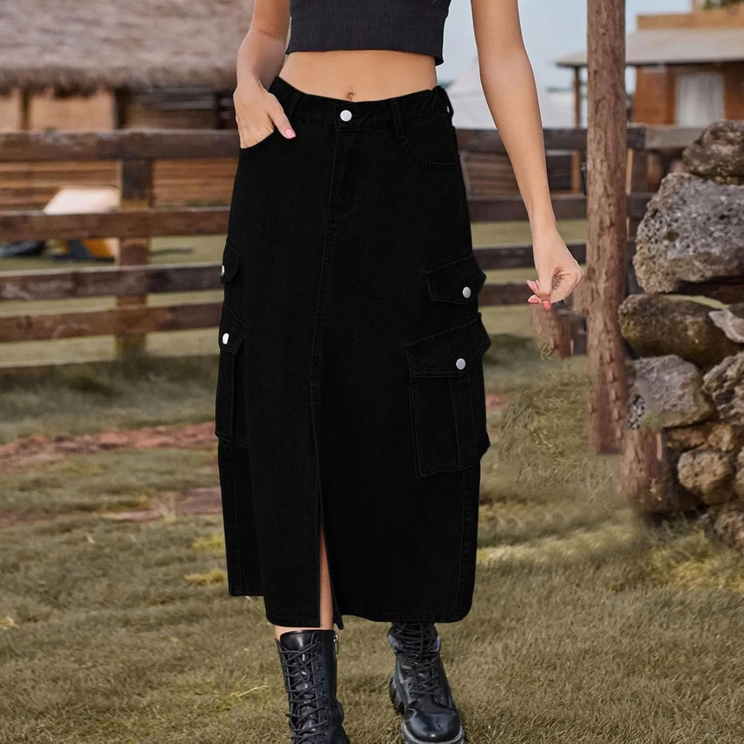 Women Mid Length Skirt Holiday Party Casual Denim Half Skirts Skirt and Top Set for Women Work