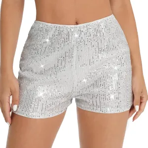 Women Sequin Shorts High Waist Elastic Sparkly Straight Leg Short Glitter Sparkle Hot Pants Party Outfits